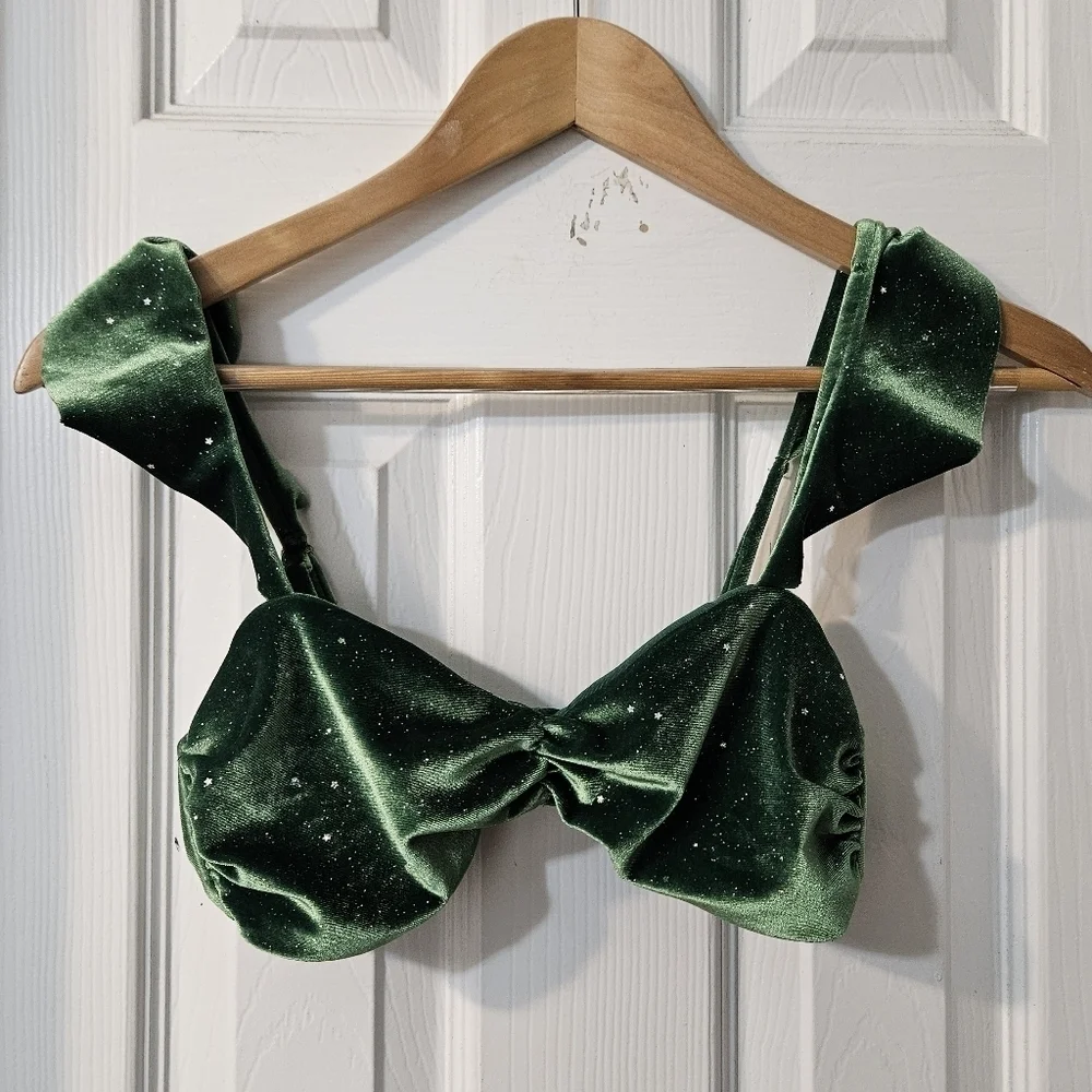 BEACH RIOT Glitter Poppy Bikini Top in Emerald